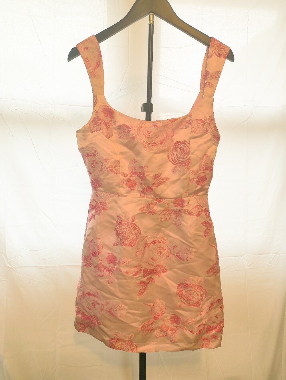 Lulu's Rose-Pattern Square Neck Mini Dress in Blush and Rose